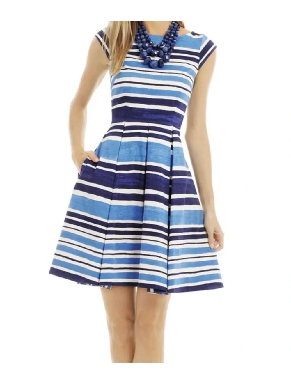 Kate Spade Mariella Blue Striped Fit-and-Flare Dress with Pockets Size 0